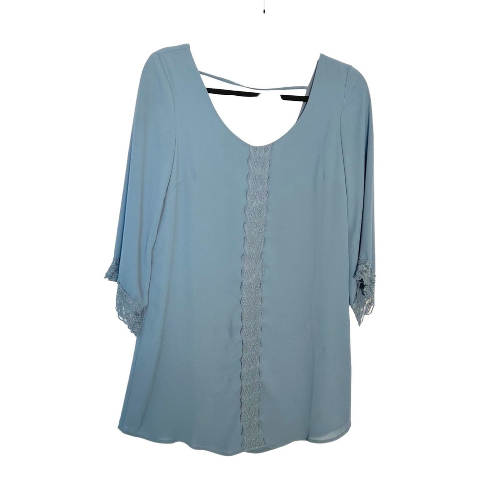 Blue ASTR the Label XS Lace Chiffon Mini Shift Dress‎ 3/4 Fairycore Whimsy Boho